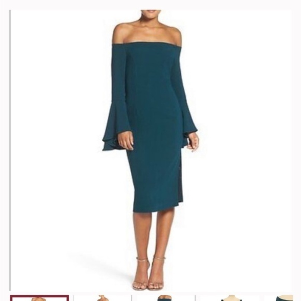Bardot Teal Off The Shoulder Long Bell Sleeve Dress NWT sz 10